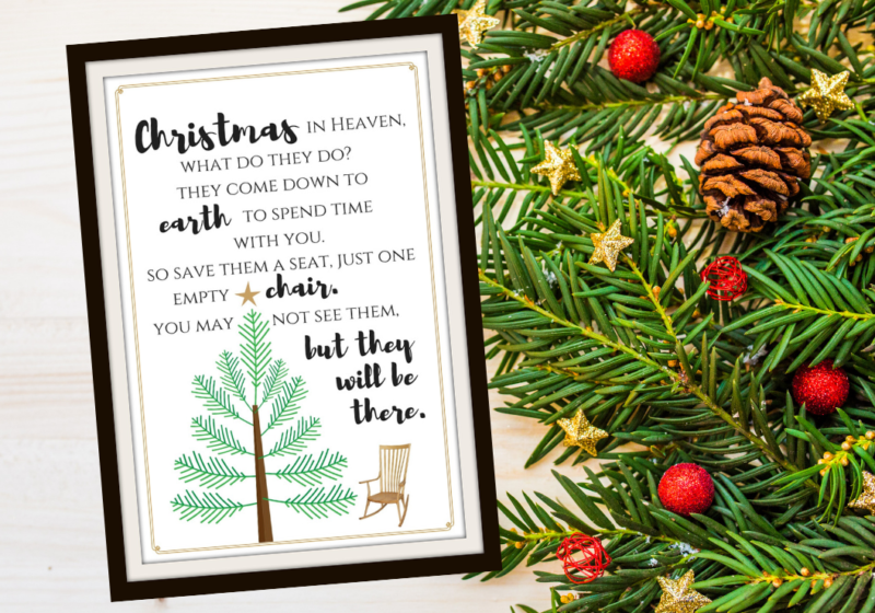 christmas in heaven free printable, christmas in heaven, free printable, printable, christmas, heaven, christmas tradition, family one in heaven at christmas, loved one in heaven during the holidays, you may not see them but they will be there, chair