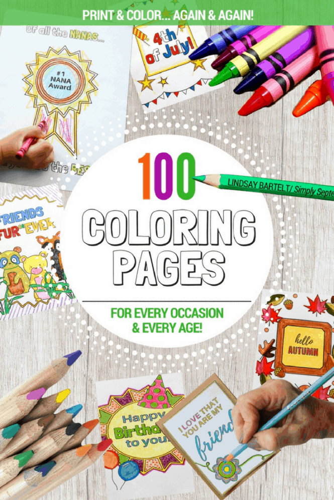 100 Coloring Pages- Digital Coloring Book - Simply September