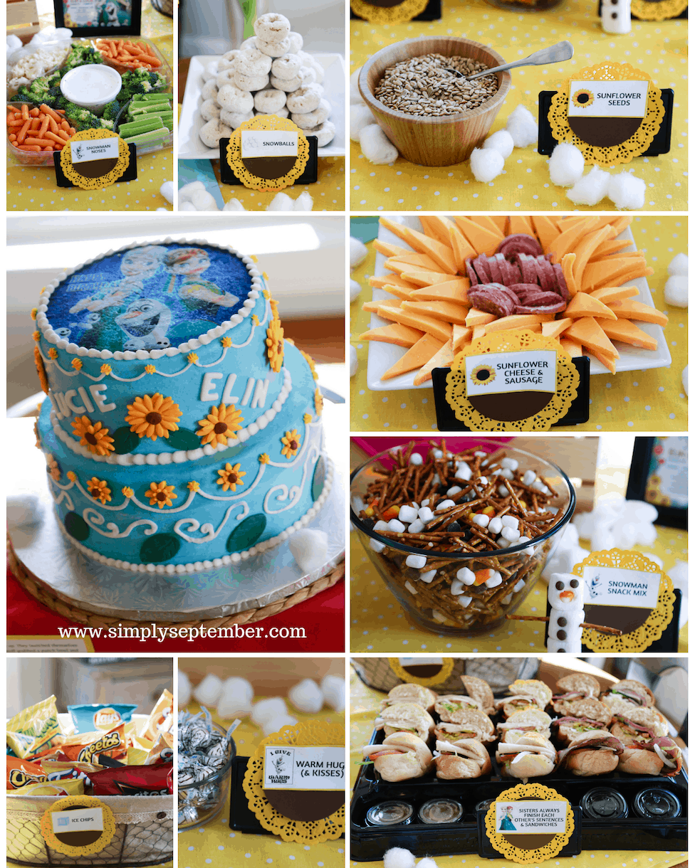 frozen fever menu, frozen fever party menu, frozen party, frozen fever menu, frozen party decor, frozen birthday party, simply September blog, Elsa and Anna, sunflower party, frozen cake