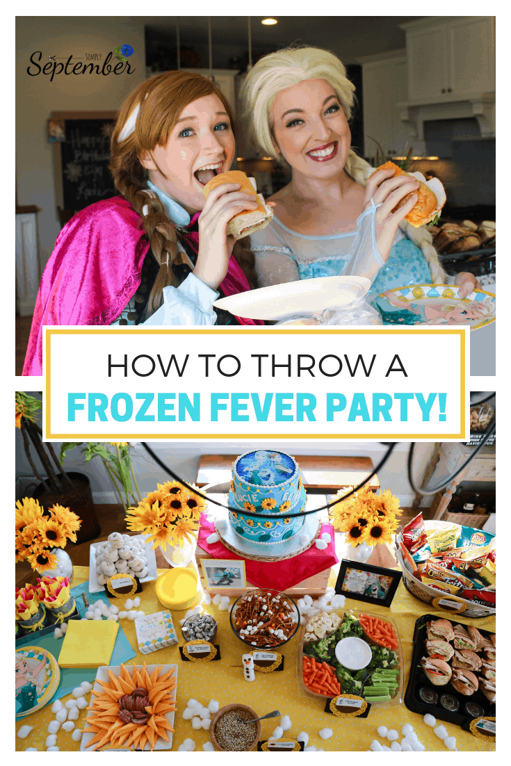 frozen fever party, how to throw a frozen party, Anna and Elsa, frozen menu, frozen party ideas, frozen party favors, frozen fun, frozen costumes, frozen invitations, frozen fever, sunflowers, simply September blog, kids birthday party